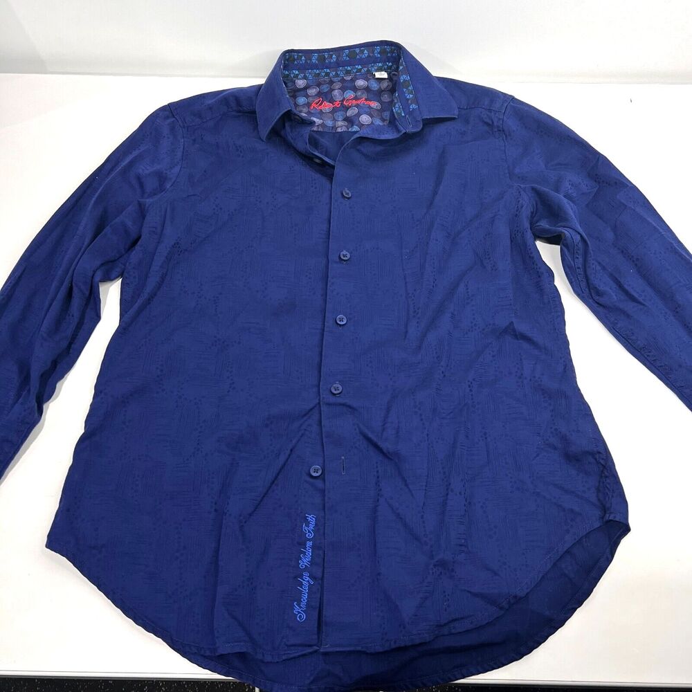 Men's Robert Graham Small Button Shirt Classic Fit Blue Long Sleeve Geometric